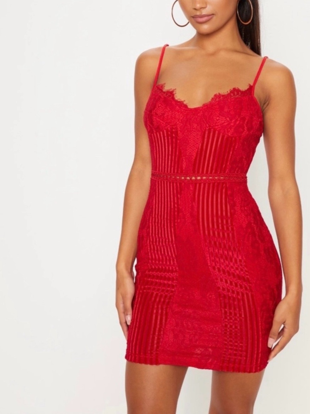 Pretty Little Thing Red Lace Bodycon Mini Dress